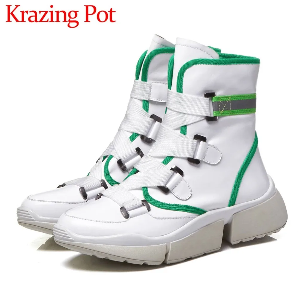 

2018 rock style genuine leather zipper mixed colors gladiator motorcycle boots med bottom round toe winter mid-calf boots L83