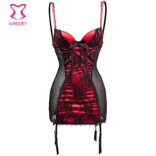 Red Satin&Black Floral Lace Mesh Padded Erotic Lingerie Plus Size Women Nightwear Sleepwear Sex Dress Babydoll Lenceria Erotica