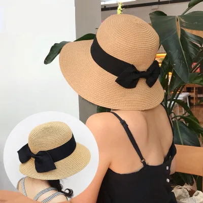 Ofertas Especiales Familia juego verano sombreros lazo grande Bohemia mamá y Me paja plegable sombrero para los niños de las mujeres chica estrella, sol gorras Accesorios de playa nz3yYzeX