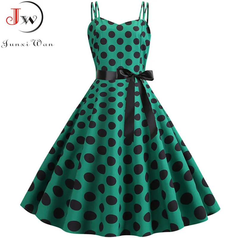 

Women Summer Dresses 2019 Robe Vintage 50s 60s Pin Up Big Swing Party Rockabilly Dress Sexy Spaghetti Strap Polka Dot Vestidos