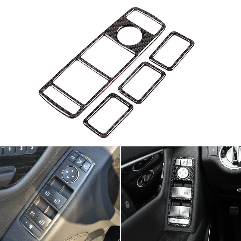 Car Carbon Fiber Interior Window Lift Switch Button Frame Cover Trim For Mercedes Benz W204 A B C E CLA GLA GLE GL ML Class