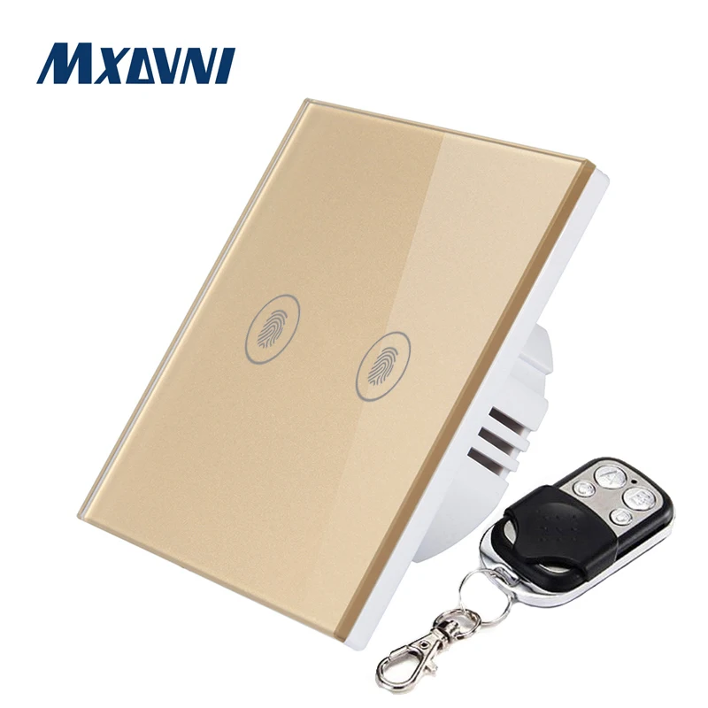 MXDVNI EU/UK standard remote control switch,2 Gang 1 Way, wall lamp remote control switch, with mini remote control
