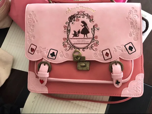 Японский стиль Лолита старинный покерный Алиса в стране чудес Вышивка девушка женский рюкзак подарок
