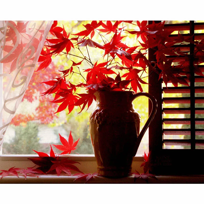 

Needlework New 5D Diy Diamond Embroidery Diamond Painting Maple Leaf Vase Cross Stitch Diamond Mosaic Flower Home Decor