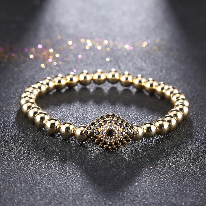 

Lucky Bracelet 2016 New Bracelet Men Zircon Evil Eyes Charm Gold Beads Elastic rope Bracelets For Women Men