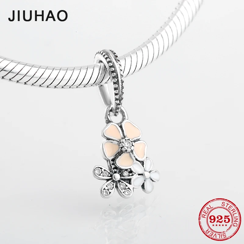 

2018 Summer 925 Sterling Silver 3 color flower CZ beads charm for Jewelry making Fit Original Pandora Charm Bracelet Necklace