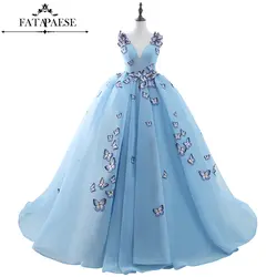 Babyonline стильный светло-голубой Embrodiery бабочка вечерние платья бальное платье v-образный вырез длинное строгое платье принцессы