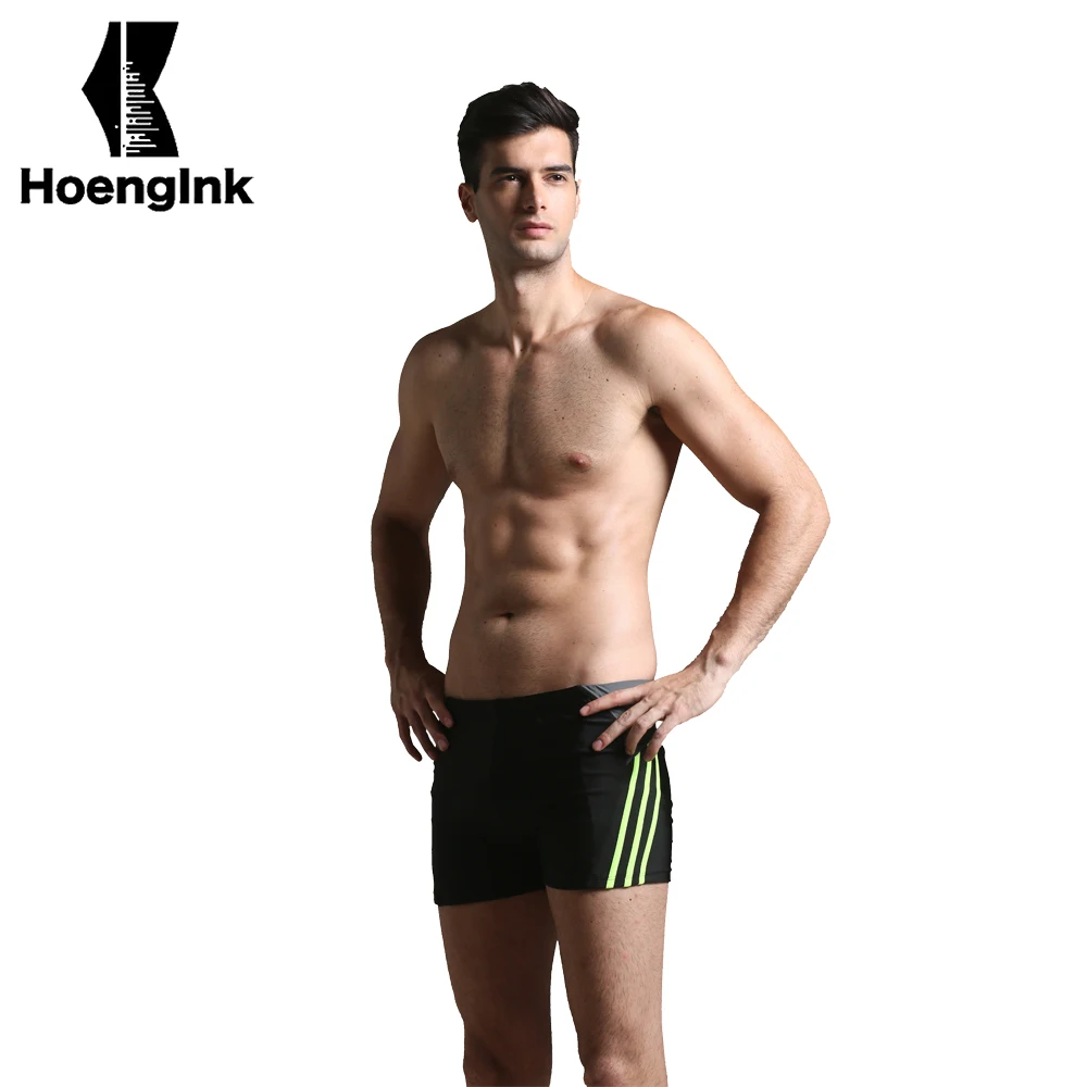 BRANDMAN Men 's Sports Swimming Trunks, Fluorescent Stripes, High Quality Fabric Elastic Comfort