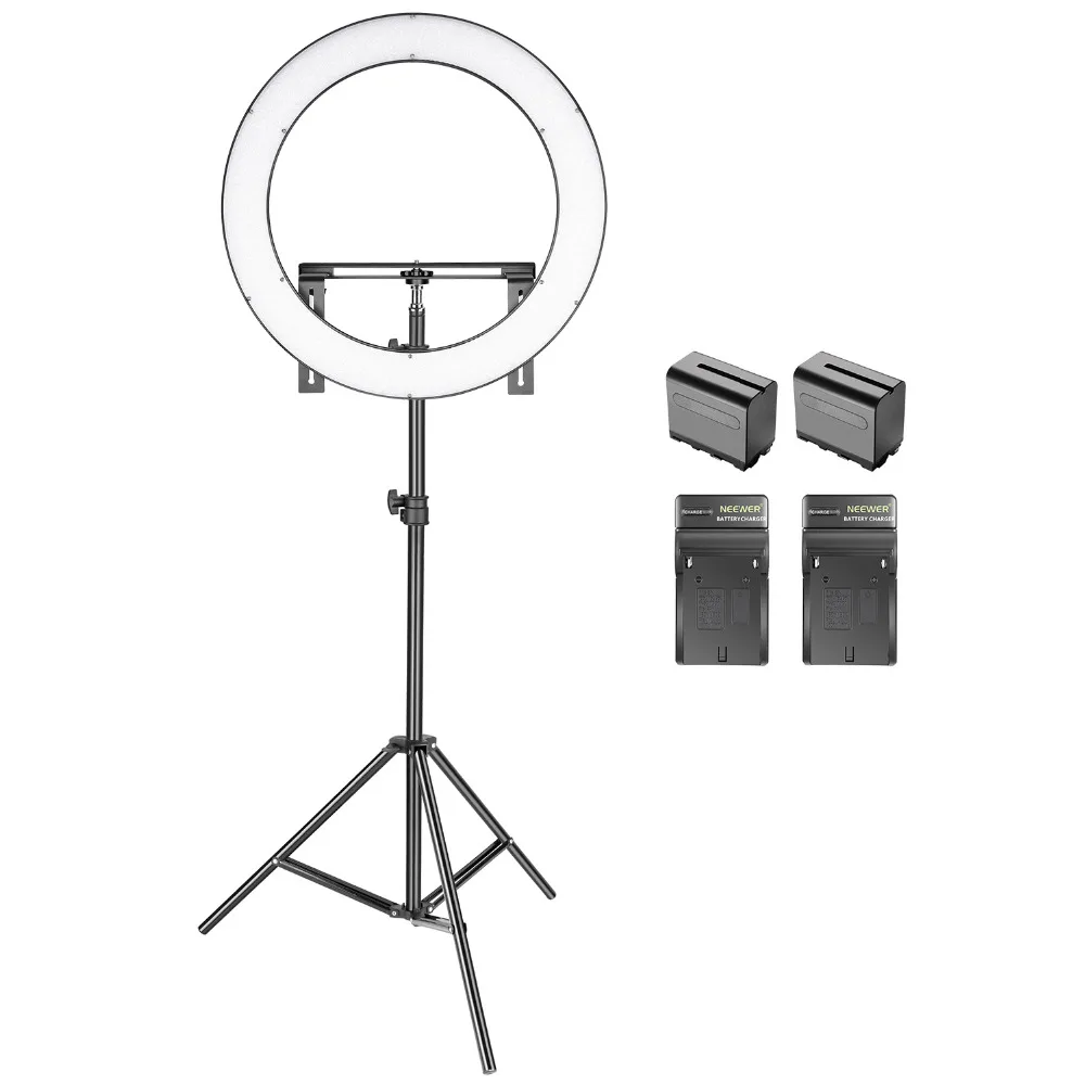 

Neewer Photo Studio LED Ring Light Lighting Kit-(1)19-inch Dimmable Bi-color SMD LED Ring Light with Bracket,(2)Li-ion Battery