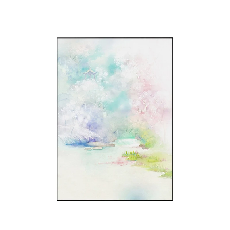 Японский стиль, акварельный пейзаж, розовый цветок, вишня, холст, живопись, плакат, искусство, Настенная картина, девочка, милый, для гостиной, домашний декор - Цвет: E