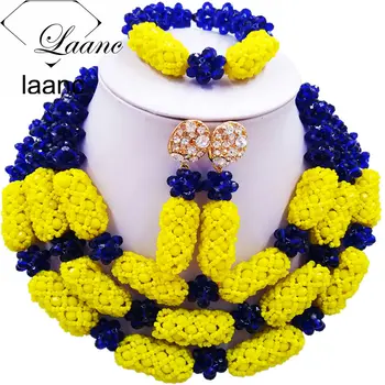 

Laanc Fashion Royal Blue Yellow African Beads Jewelry Set Nigerian Beaded Jewelry Sets XQJZ021