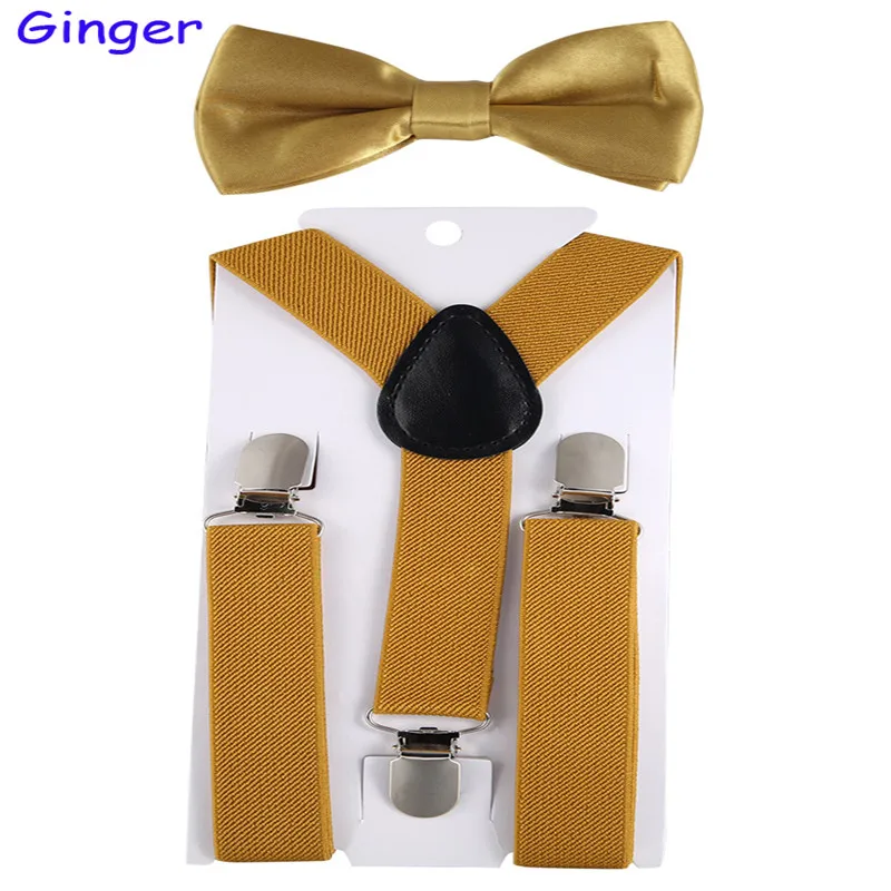 Ginger yellow Детские регулируемые эластичные подтяжки с галстуком-бабочкой, брекеты для мальчиков и девочек, подтяжки, Детские свадебные галстуки, аксессуары, Детский комплект с галстуком-бабочкой - Цвет: Ginger yellow