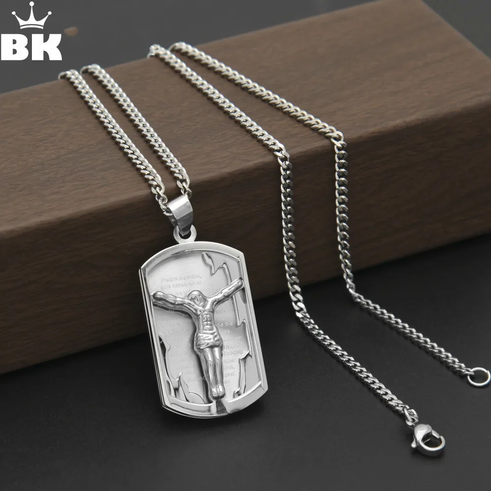 Мужская серебряная подвеска с надписью Lord's Prayer &amp Crucifix Jesus Piece Christ Dog 24 дюйма