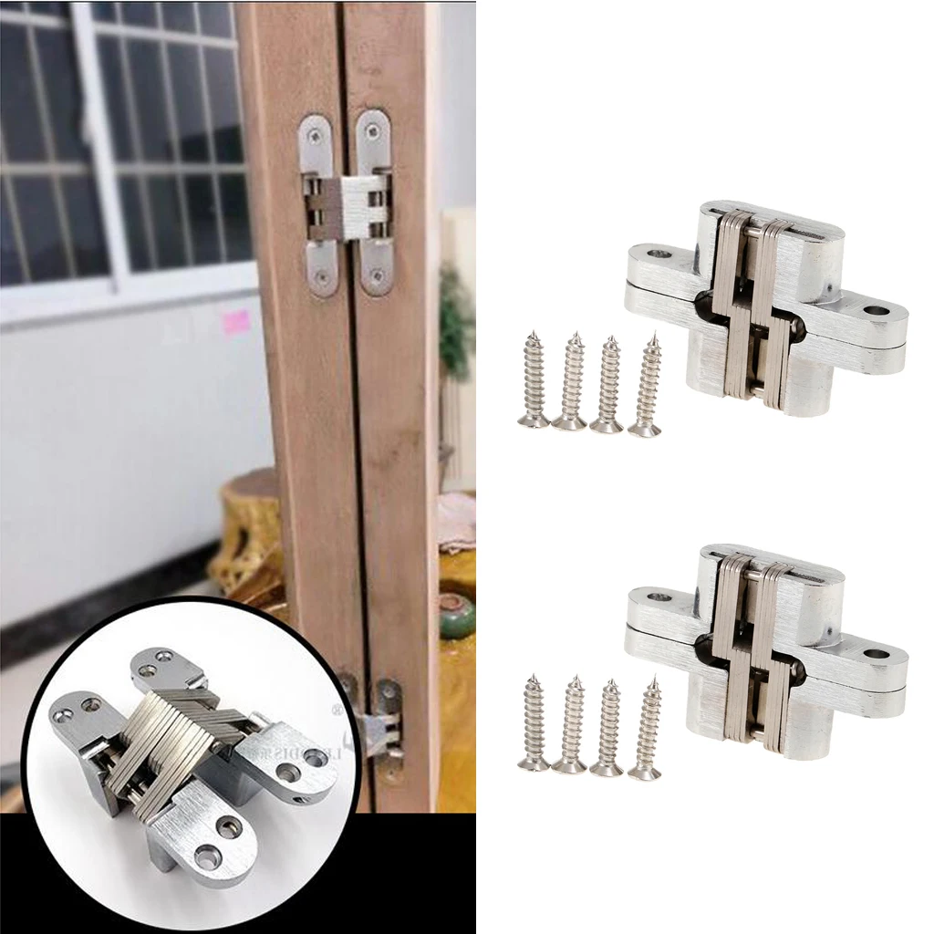 Invisible Concealed Cross Hinges Wooden Doors,Zinc Alloy,Satin Nickel Finish,Pack of 2
