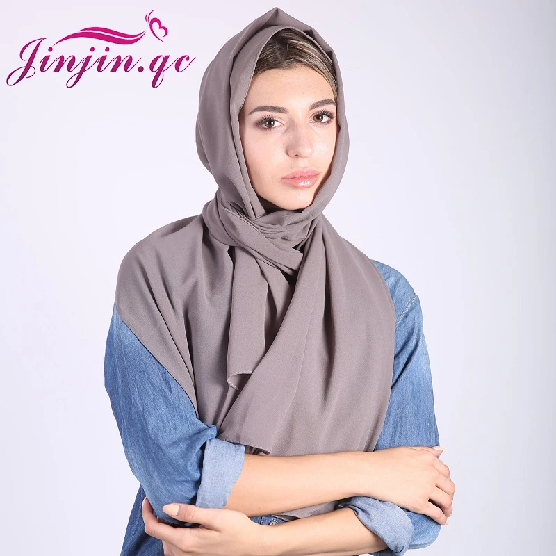 Jinjin.QC 2019 Big Size Women High Quality Bubble Chiffon Print Solid Color Shawls Jersey Hijab Spring Muslim Scarf 68 colors