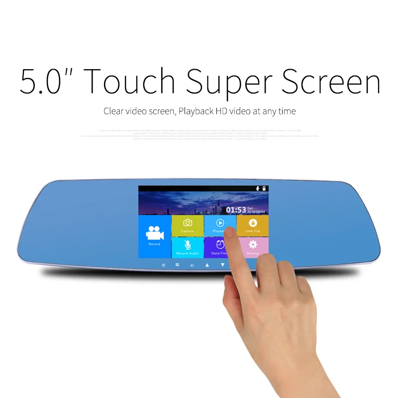 Newest 5 inch Touch screen Car dvrs FH 1080P Dual Lens Car Camera Super night vision Review Mirror Car dvrs Detector Dash camera