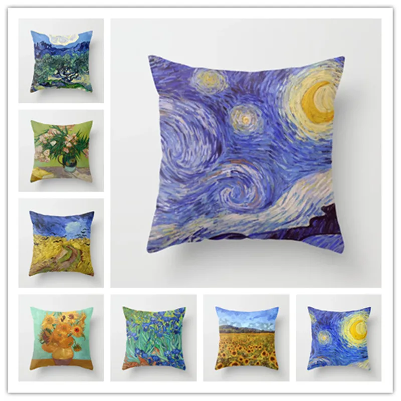 

Sunflower Cushion Covers Starry Sky Pillow Covers for Sofa Home Chair Decoration Van Gogh Oil Painting Pillowcases 45*45cm