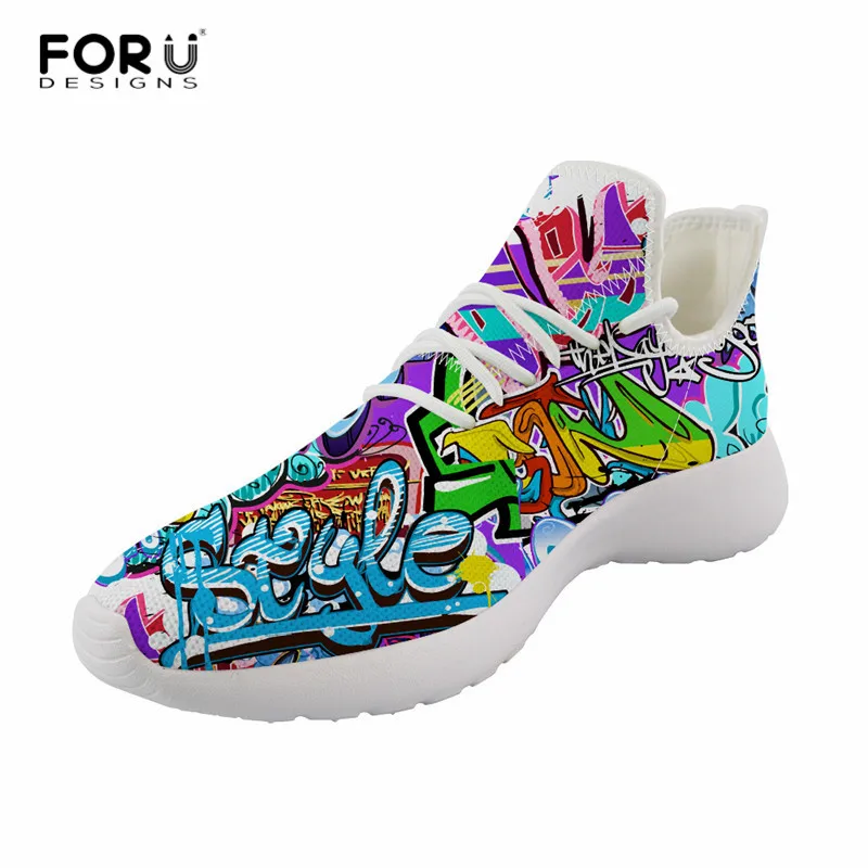 

FORUDESIGNS Colorful Graffiti Prints Women Sneakers Female Knitted Vulcanized Shoes Slip On Ladies Flat Shoes Mesh Footwear
