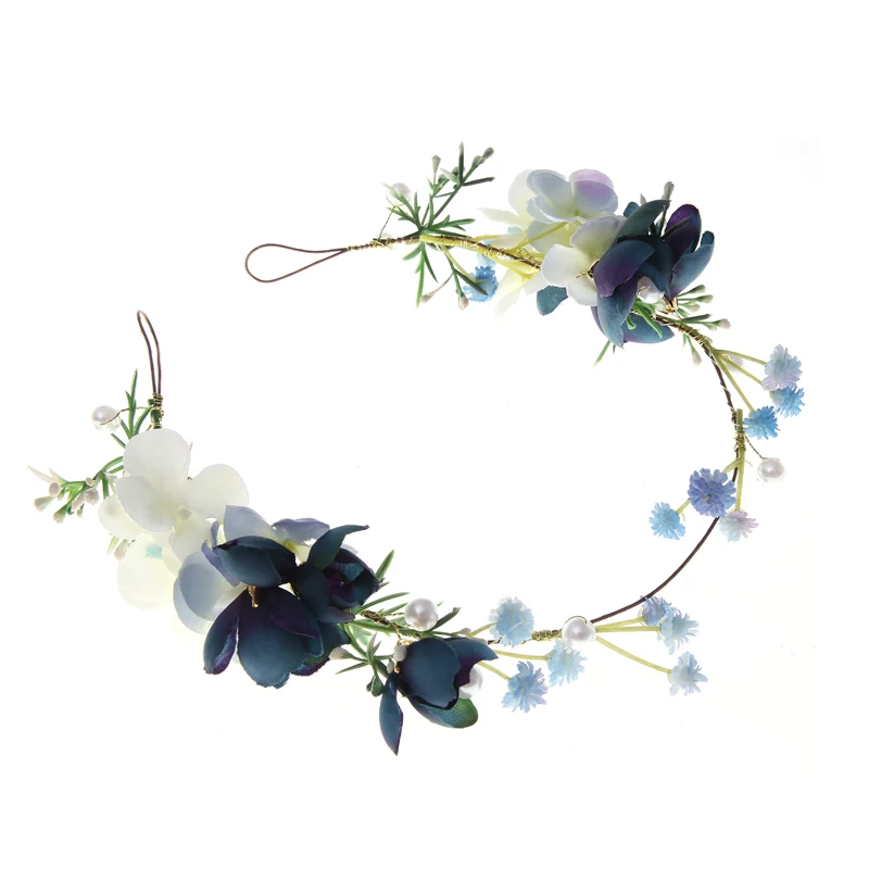

Blue Theme Wedding Party Hair Accessories Girl Flower Wreath Crown Bride Bridesmaid Hairband Headdress Adjustable Floral Garland