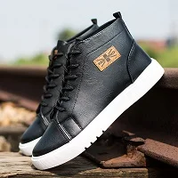 Men-Canvas-Hight-top-Sneakers-Flat-Sport-Shoes-Lace-up-Skateboarding-Shoes-Black-Brown-Grey-Three