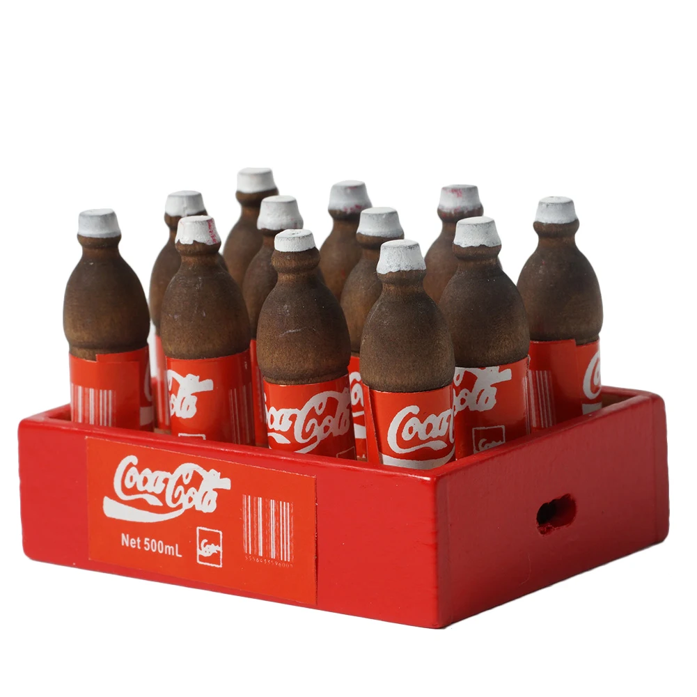 12 Bottle/set Coke Dollhouse Miniatures 1:12 Accessories Mini Coke Box Diy Doll House Scenes Ornament Wooden Dollhouse kit