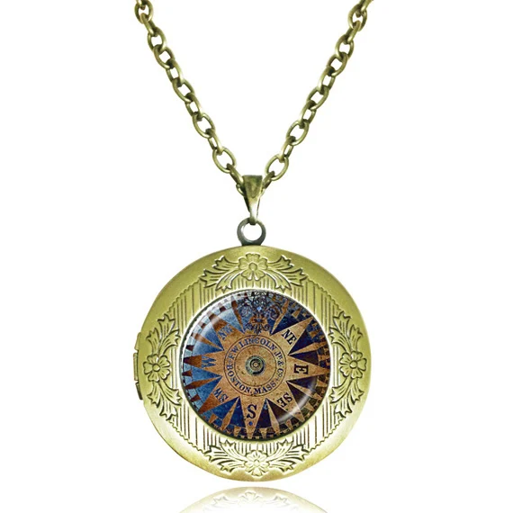 Buy Compass locket necklace dome pendant compass