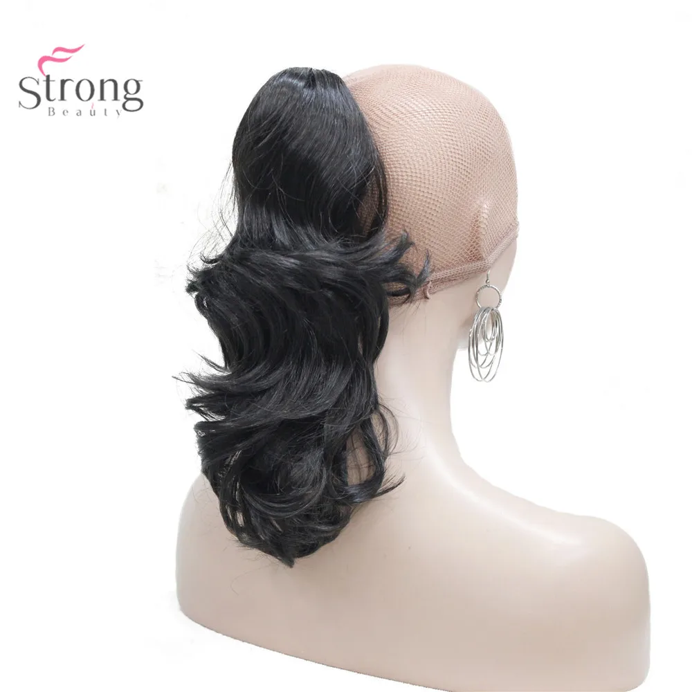 

Strong Beauty 12" Black/Bark Brown Natural Wavy Claw Jaw Pony tail Clip In Synthetic Ponytail Hair Extension
