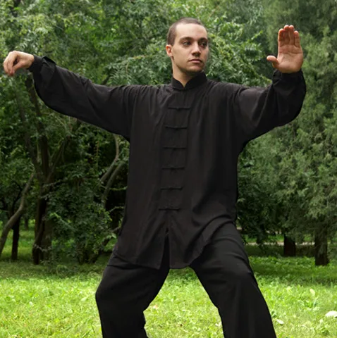 Лидер продаж Shaolin Wushu костюмы с халатом Униформа кунг-фу китайский боец унисекс Wudang комплекты одежды для упражнений Тай Чи - Цвет: Черный