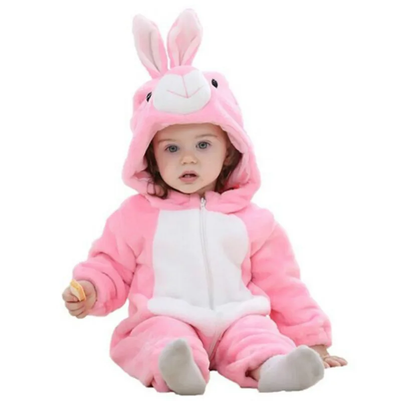 Милый детский комбинезон; комбинезон для маленьких мальчиков и девочек; Одежда для новорожденных; одежда для малышей с капюшоном; милые комбинезоны с кроликами; Детские костюмы - Цвет: Pink Rabbit