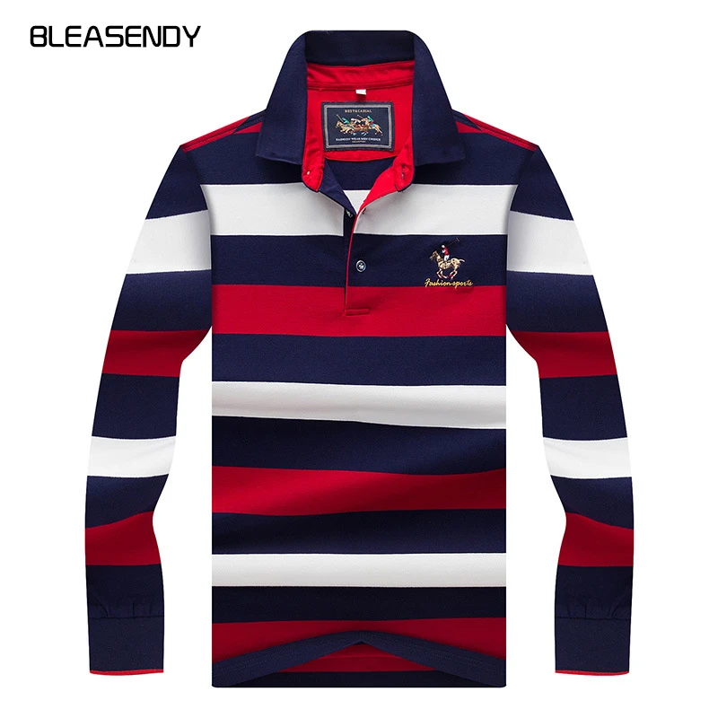 

2017 New Men's Brand POLO Shirt Fashion Casual Business Big Striped Embroidered Long-sleeved Polo Shirt clothes XXXL