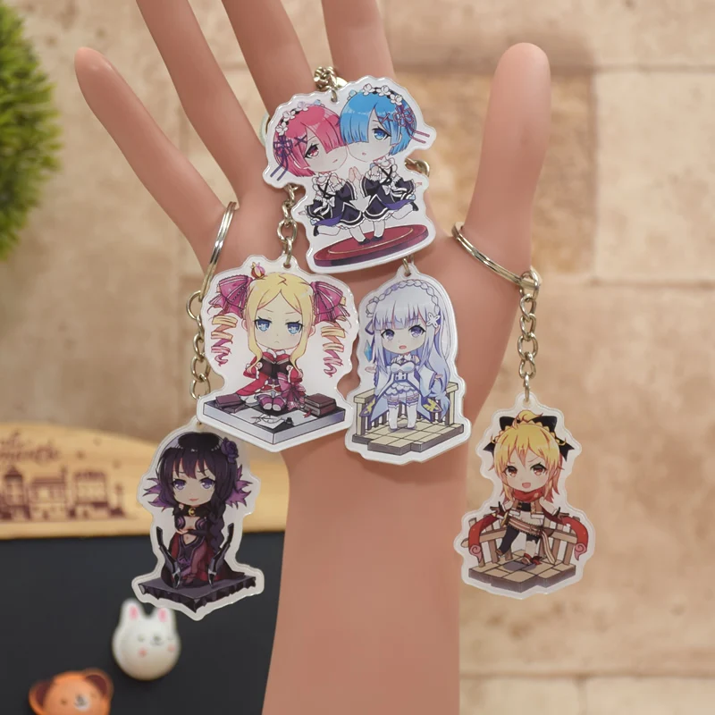 RE Zero Acrylic Keychain Chibi Ram Rem Pendant Key Chain Accessories XS