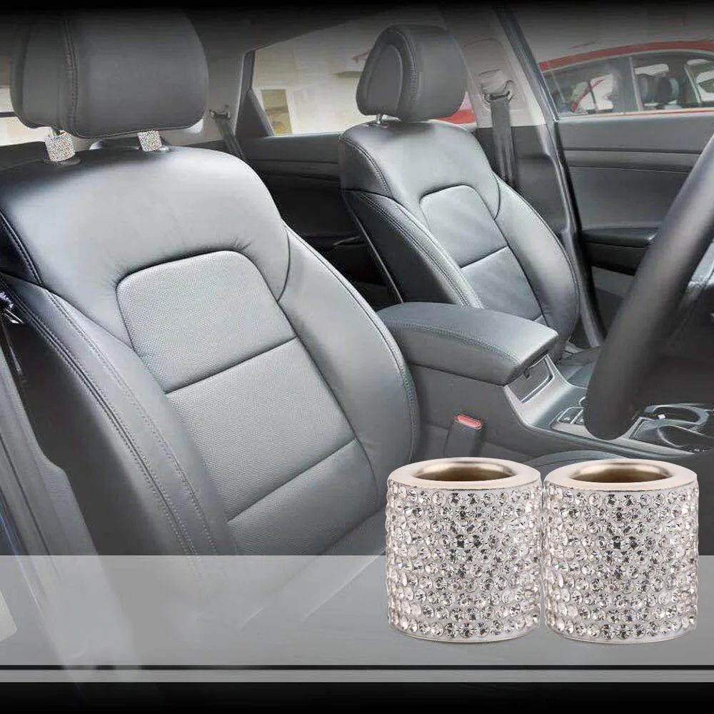 4pcs Chrome Crystal Bling Auto Car Headrest Collar Interior Head Rest Pole Décor