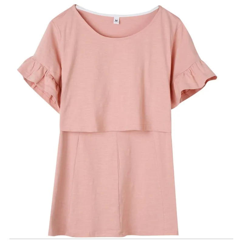 

Maternity Clothing Cotton Flounce Breastfeeding Nursing Shirt Tops Pregnancy Clothes For Pregnant Women Summer Breathe Tees