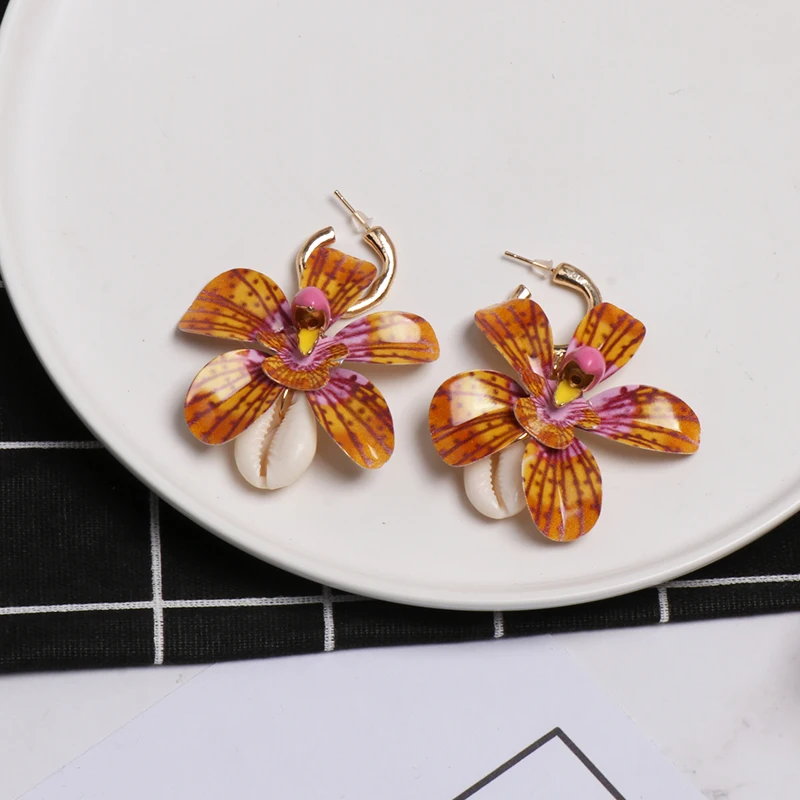 

FASHIONSNOOPS za Korean Summer Flower Drop Earrings Women Shell Ear Accessories Sweet Big Statement Jewelry