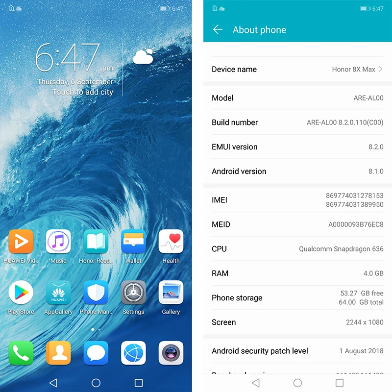  Honor 8X Max 7.12'' big Screen OTA update Smartphone Dual Camera Android 8.1 Octa Core 4900mAh batt