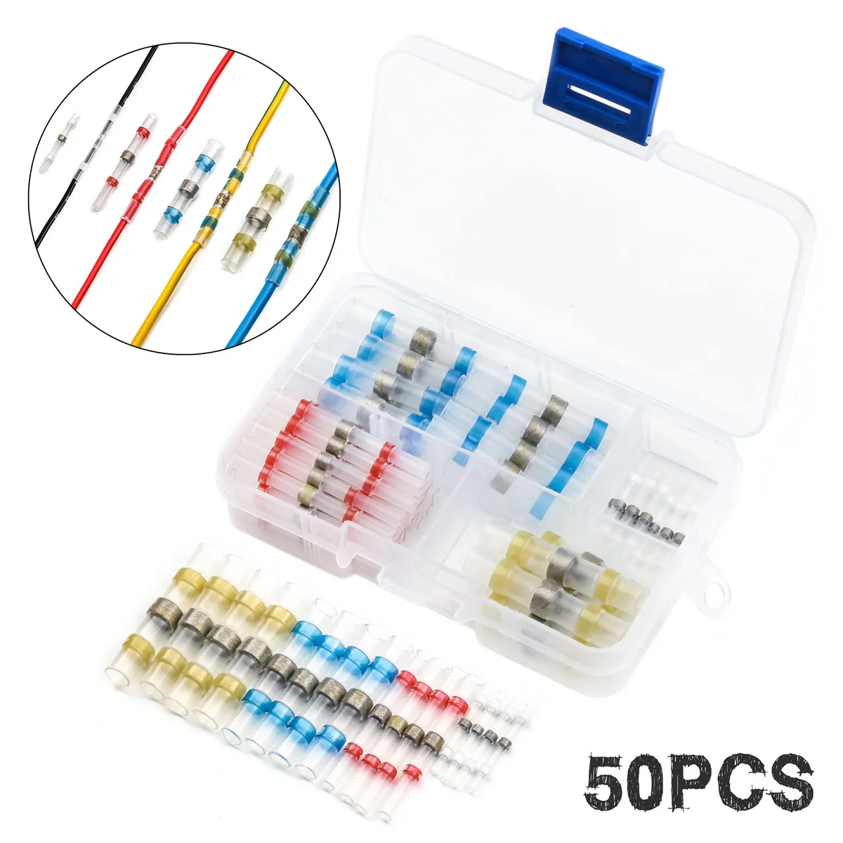 

50pcs Boxed Solder Terminal Sleeve Heat Shrink Wire And Cable Connector Waterproof Insulated Terminal With 4 Color