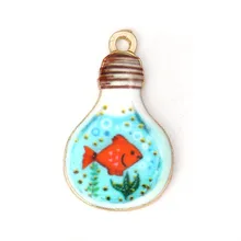 DoreenBeads амулеты из цинкового сплава, золотистые разноцветные эмалированные рыбки, романтические поделки, 28 мм(1 1/") x 17 мм(5/8"), 10 шт