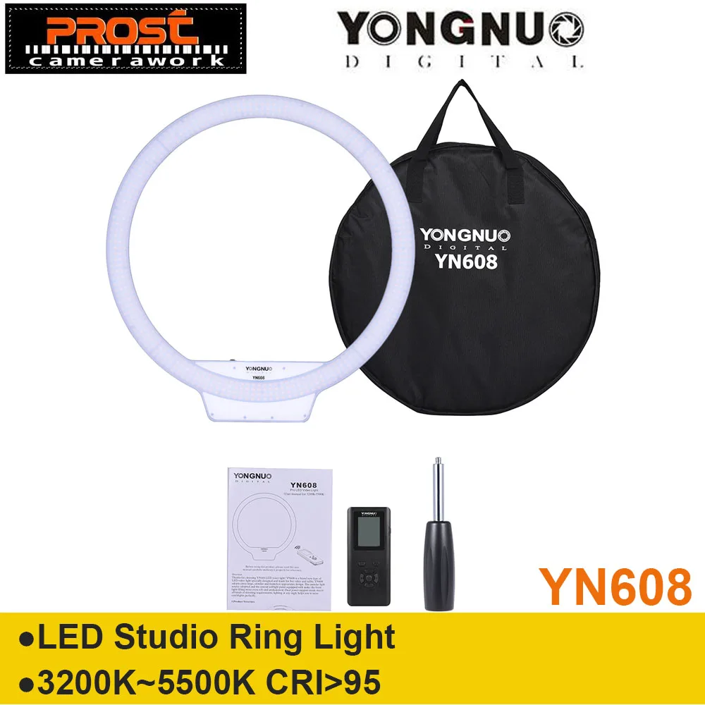 

YONGNUO YN608 Annular Selfie Ring Light 3200K~5500K Bi-Color Temperature Wireless Remote LED Video Light CRI>95 with Handle Grip