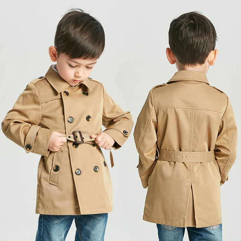 

2019 New Boy Trench Coats Autumn Fashion Kids Jacket Waistband Windbreaker Boy 6-10 Years Outerwear Children Parka