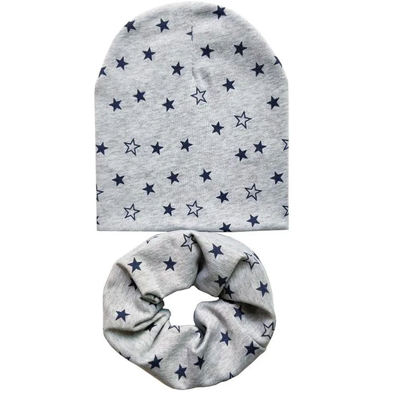 Детский комплект с шапочкой для мальчиков и девочек, шарф с воротником, осенне-зимний теплый шейный платок, детские вязаные шапки, комплекты, хлопковая детская шляпа, шарф - Цвет: Grey Hollow Set