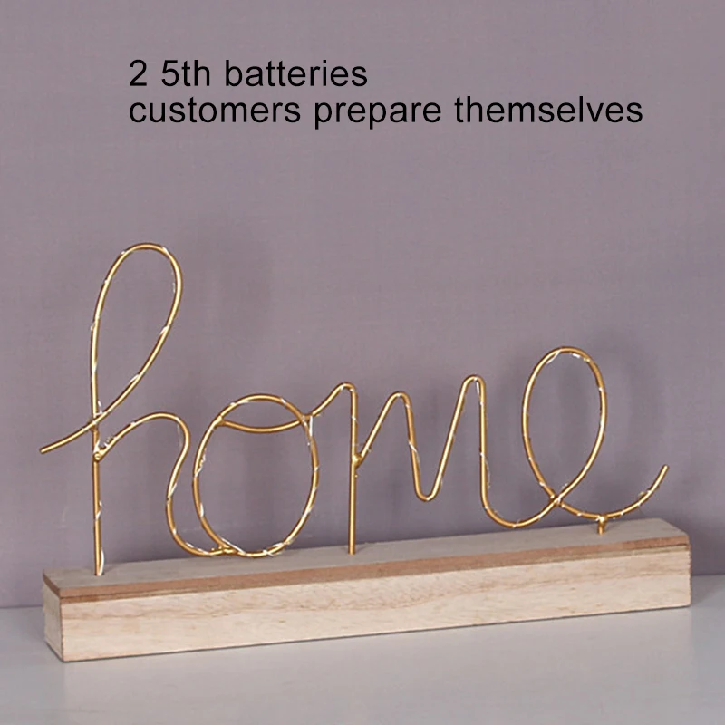 Ночная лампа на батарейках, Скандинавское деревянное основание, железный домашний Ночной светильник с надписью «Love Home», уютная настольная лампа для спальни, модное украшение, теплое - Испускаемый цвет: Home