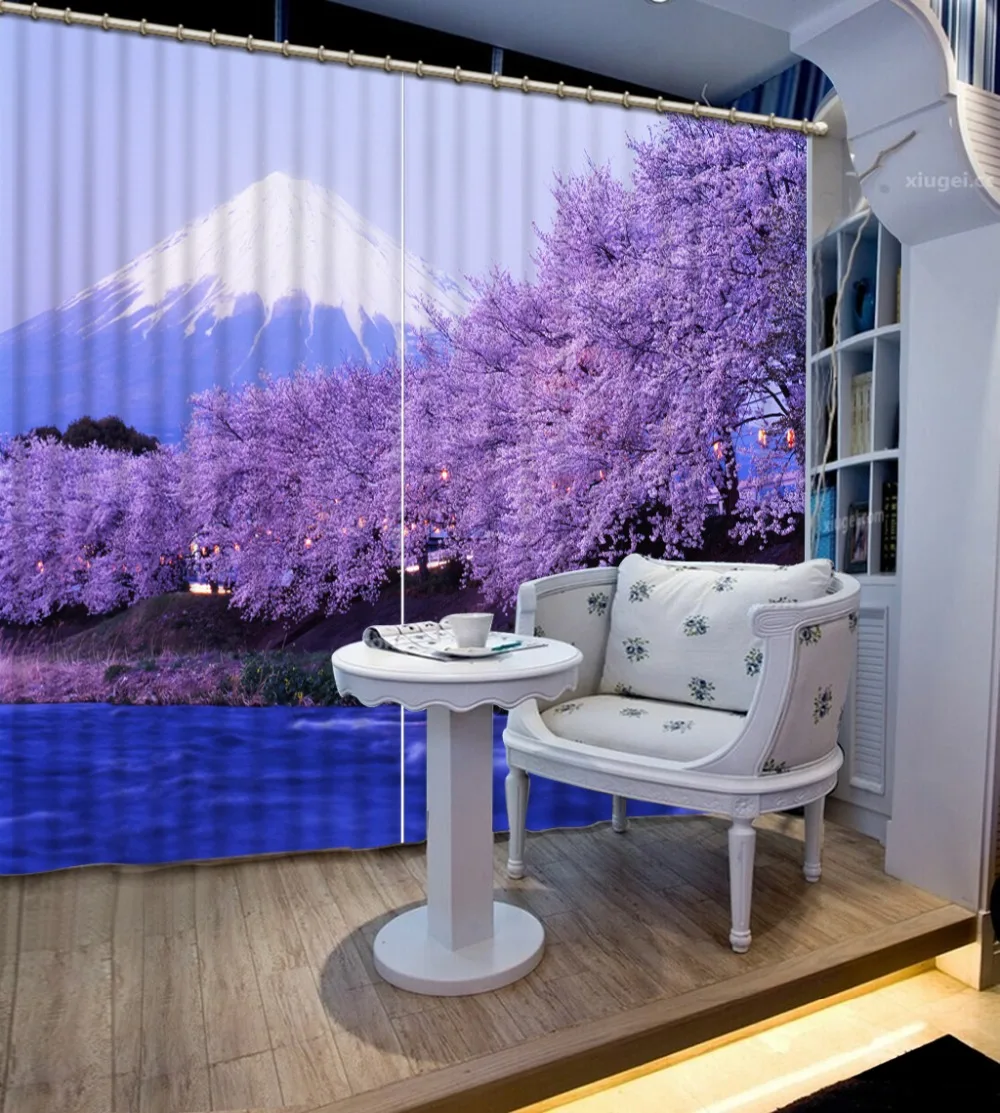 Modern Pastoral Style Snow Mountain Landscape Blackout Curtains For