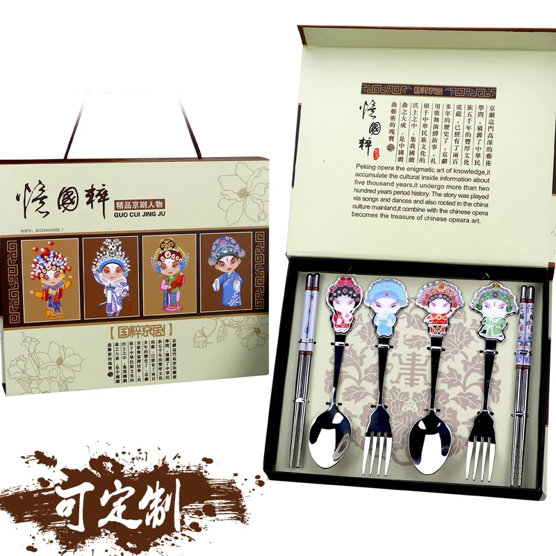 

Beijing Opera mask pattern tableware Western style wedding cutlery gift stainless steel foreign drama charm baby fun kitchen kit