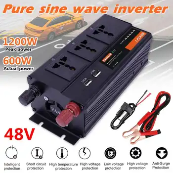 

1200W Peaks Power Inverter DC 48V To AC 220V 50Hz Pure Sine Wave Inverter LED Display W/ 3 Socket 2 USB