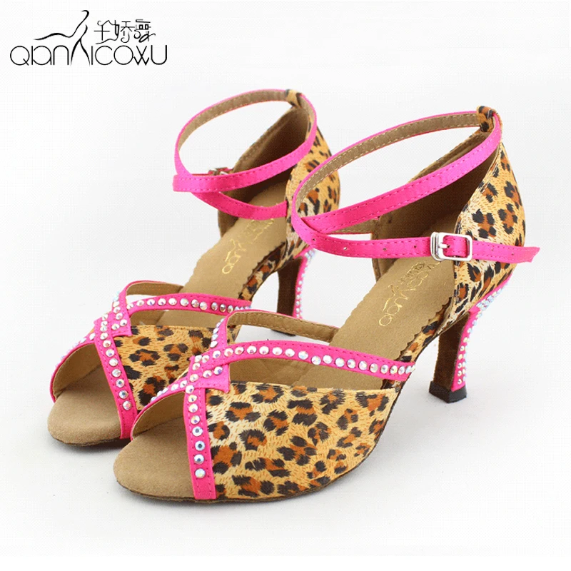 Buy Leopard Satin Women's Rhinestones Latin dance