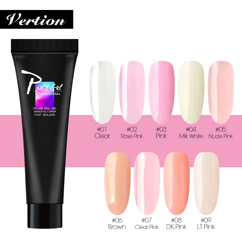 

Verntion Poly Gel Nail Acrylic Set DIY 9 Color PolyGel Nail Acrylic Clear Crystal UV LED Builder Gel Tips Quick Extension Gel