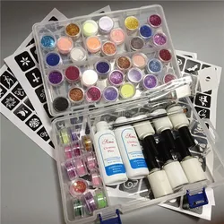 45 Colors Glitter Shimmer Powder 6 Glues 2 Brushes 5 Hollow Template Kit for Temporary Tattoo Kids Face Diy Manicure Nail Art 45 Colors Glitter Shimmer Powder 6 Glues 2 Brushes 5 Hollow Template Kit for Temporary Tattoo Kids Face Diy Manicure Nail Art
