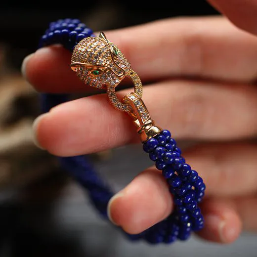 Дизайн модные женские браслеты лазурит и микро проложить Циркон Леопард Застежка Синий Лазурит бренд женский браслет