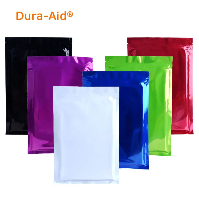 

100 Pcs Colorful Aluminum Foil Bag Self Seal Zipper Ziplock Packing Food Bag, Pink Blue Green Retail Resealable Packaging Pouch