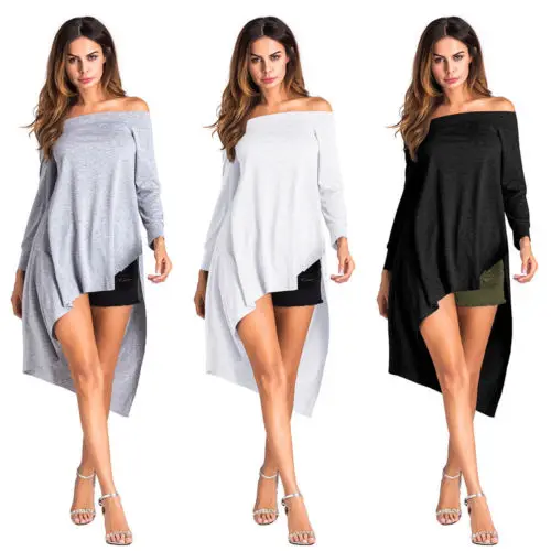 

Fashion Women Off Shoulder Long Sleeve Bodycon Slash Neck Tops Evening Party T-Shirts